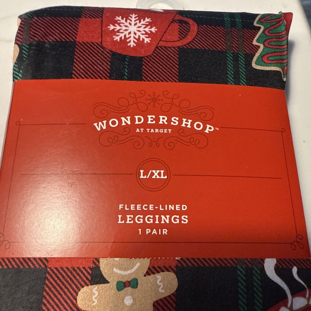 L/XL Womens Holiday Plaid Seamless Fleece Lined Leggings  Wondershop™ Black/Red - Picture 2 of 5